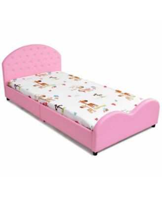Twin Upholstered PU Platform Toddler Bed with Wood Slat Support