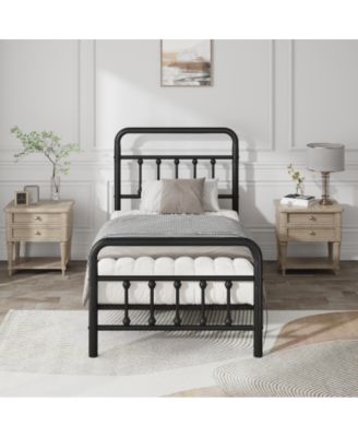 Queen Size Platform Bed Frame with High Headboard, Heavy Duty Metal Slats, No Box Spring Needed, Under-Bed Storage