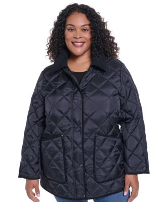 Plus Size Quilted Hooded Corduroy Collar Coat