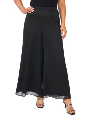 Plus Size Sparkle Mesh Wide-Leg Pull-On Pants