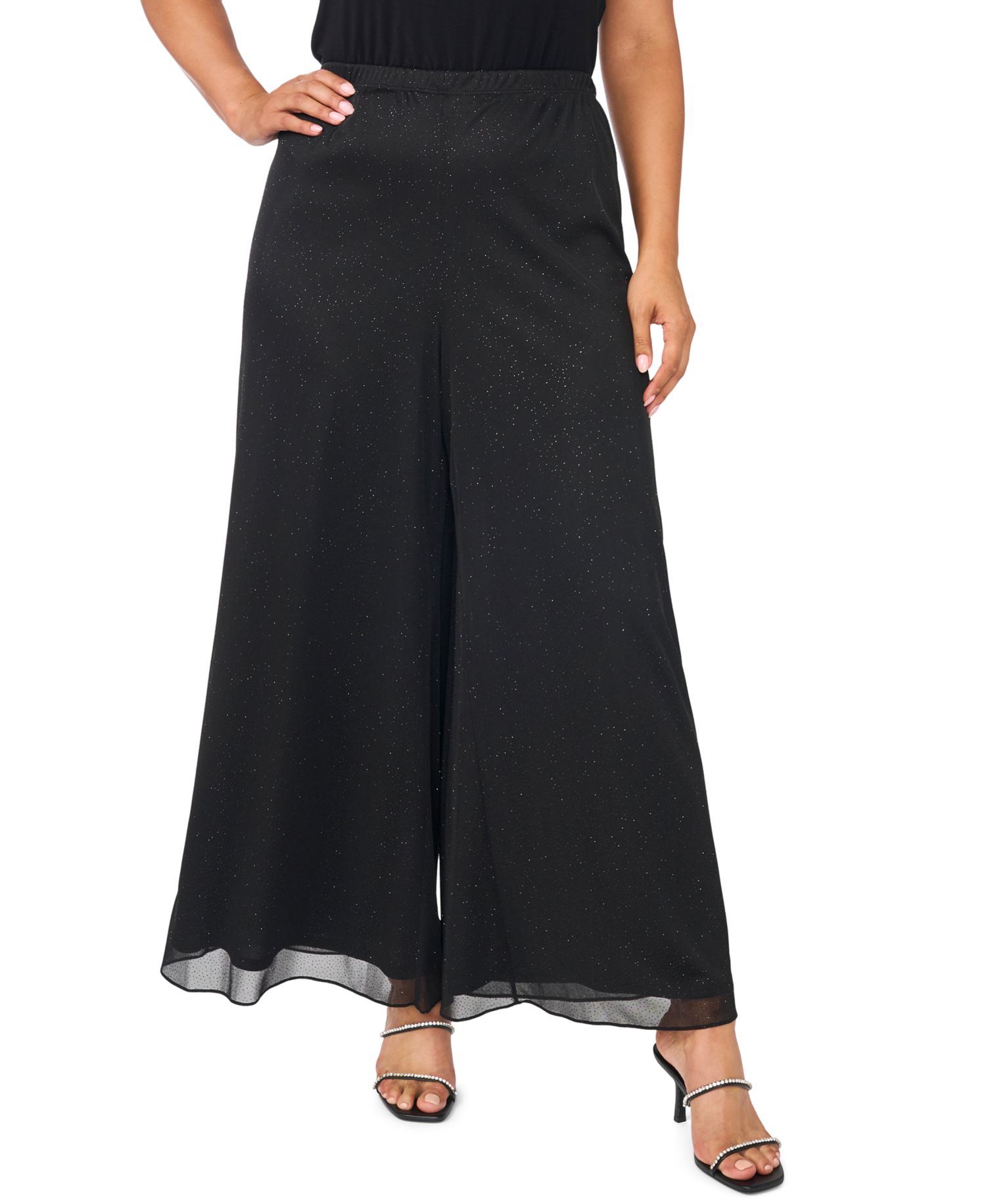 Plus Size Sparkle Mesh Wide-Leg Pull-On Pants