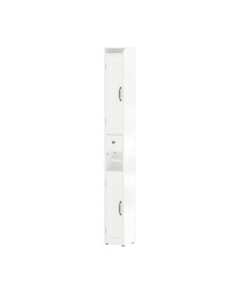 67.51 Inch Tall   Bathroom Storage Cabinet with Adjustable Shelves Slim 2 Doors Freestanding Anti Tip Open Compartments for Small Spaces