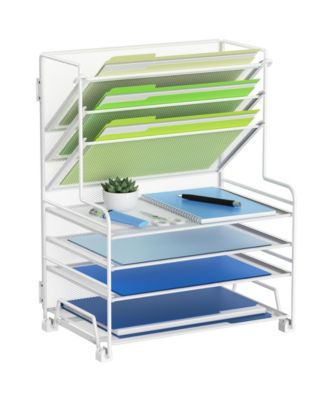 4-Tier Document Tray and 3-Slot File Organizer - Metal Desktop Storage Rack