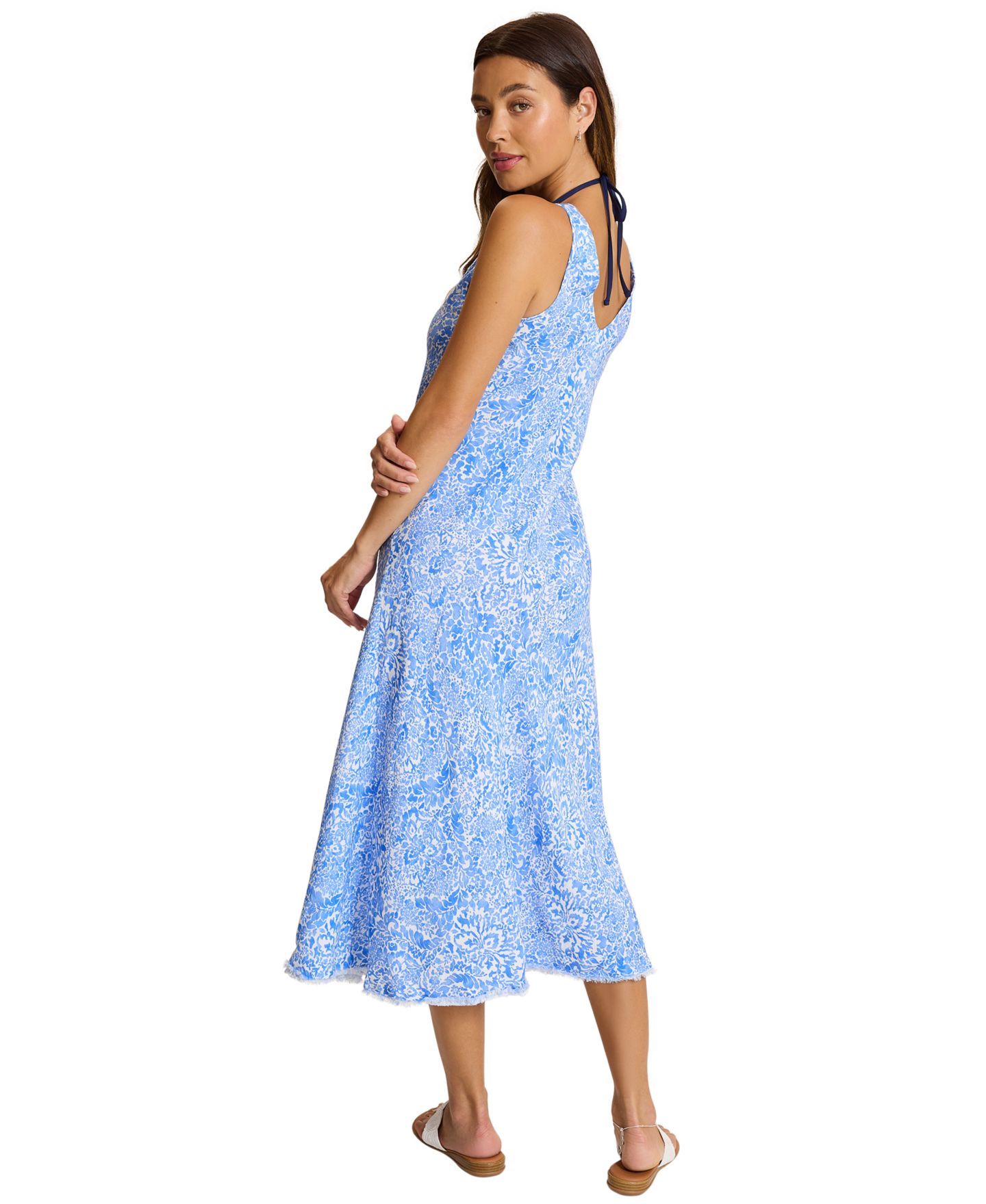 Женское платье Tommy Bahama Paisley Daze V-Neck Fringed-Hem Linen-Blend, цвет: Синий — фото 2