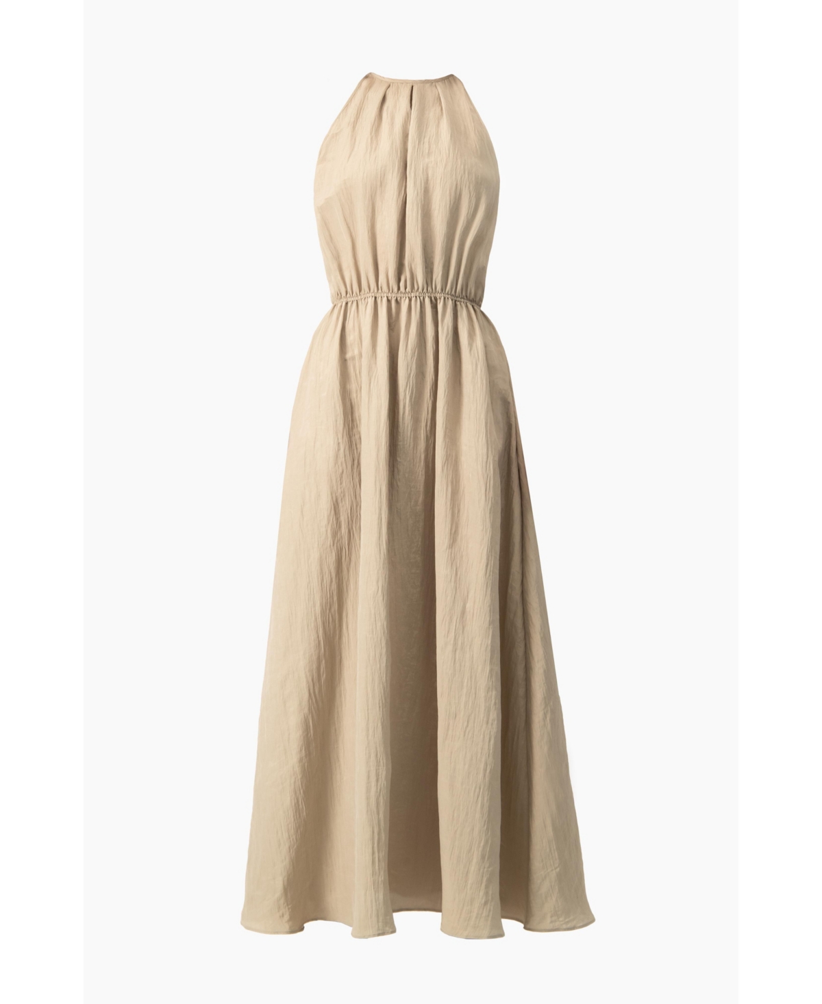 Ivonne Sleeveless Crinkle Halter Maxi Dress with Cinched Waist A-Line
