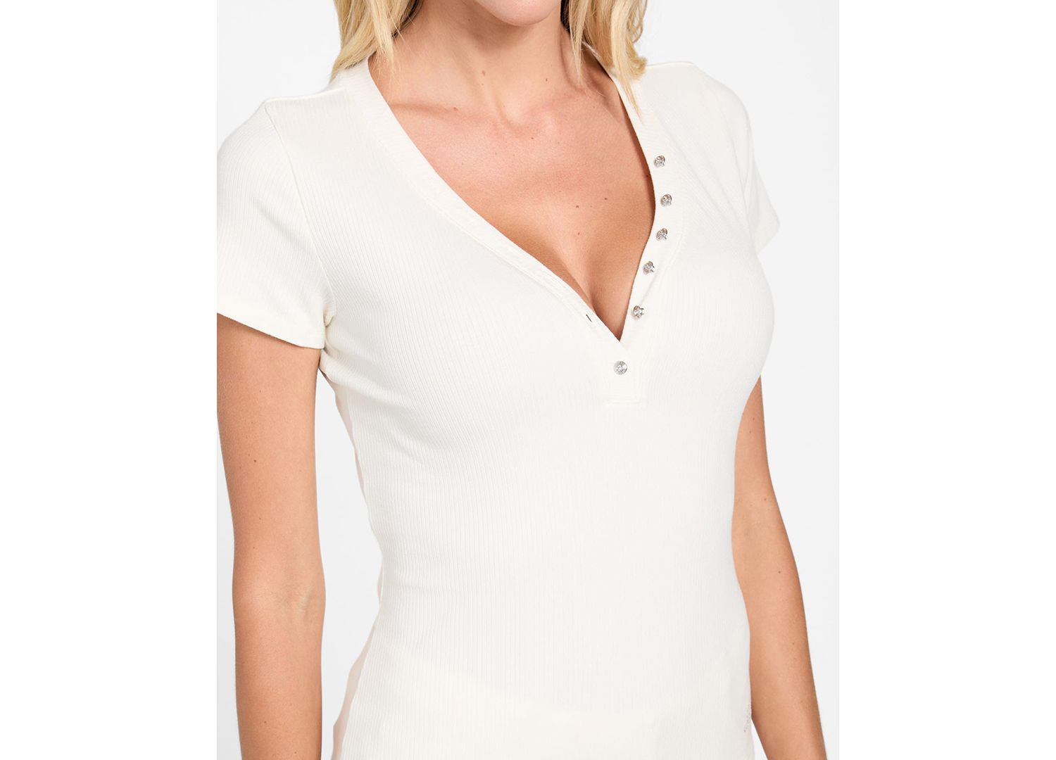 Women's Short Sleeve Kyla Rib Henley V-Neck Top