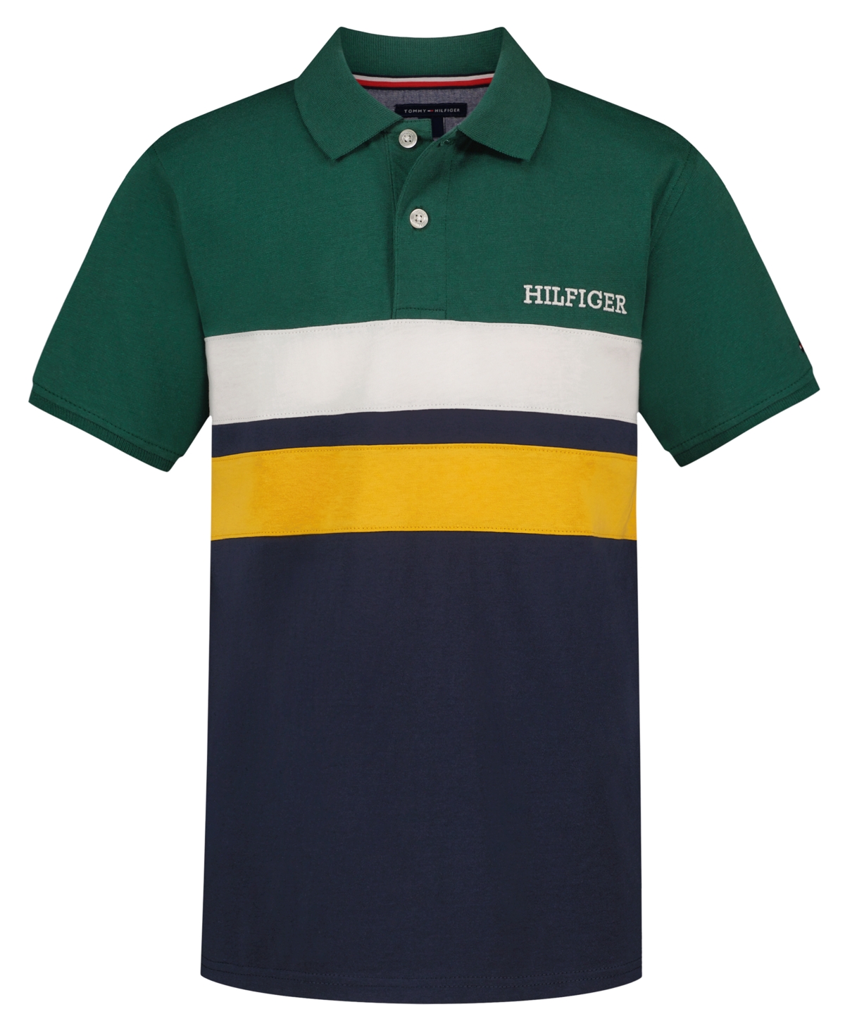 Tommy Hilfiger Babies' Boys' 2t-7 Paneled Short-sleeve Polo Shirt In Navy Blazer,green