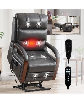 Faux Leather Power Lift Chair for Elderly with Heat and Massage, Dual Motor Infinite Position Electric Recliner with Solid Wood Armrests