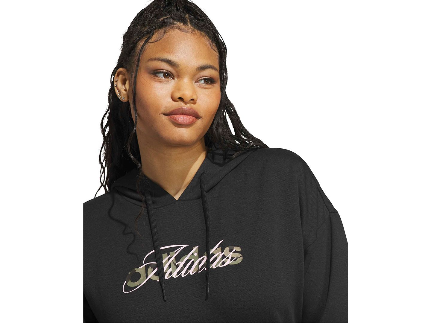Женское худи adidas Camo Wordmark Graphic Fleece, цвет: Чёрный — фото 4