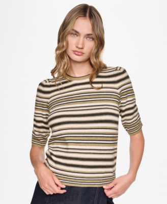 Petite Striped Puff-Sleeve Sweater