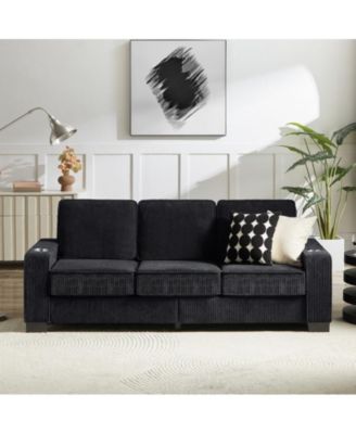 83.86" Corduroy 3-Seater Sofa with Cup Holder, High Resilience Sponge Sofa , Pet Friendly Modern Furniture for Living Room Bedroom Office