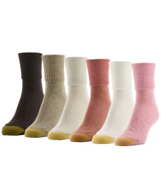 Women's Ribbed Turn Cuff Crew Cotton-Blend 6-Pair Socks