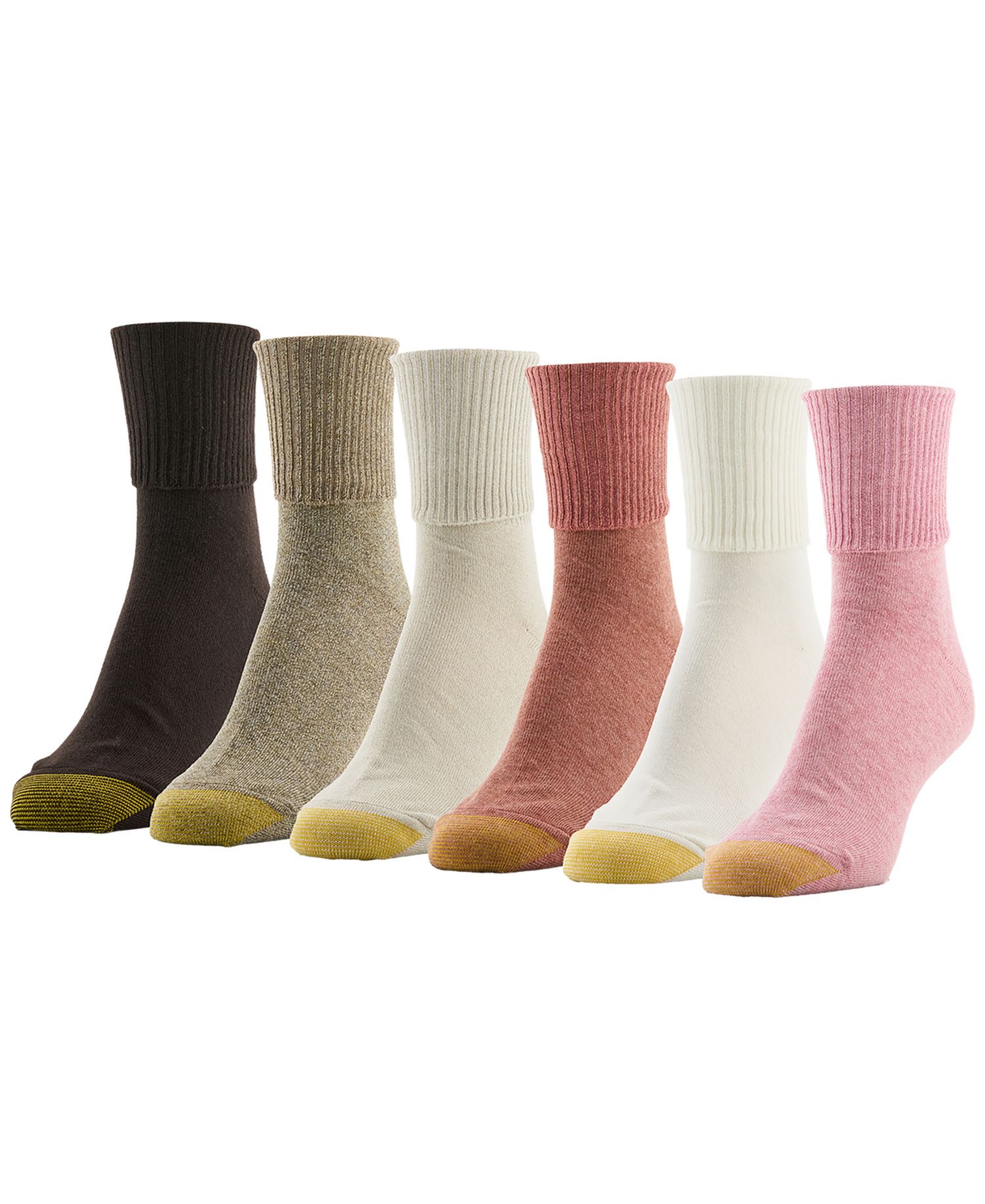 Women's Ribbed Turn Cuff Crew Cotton-Blend 6-Pair Socks