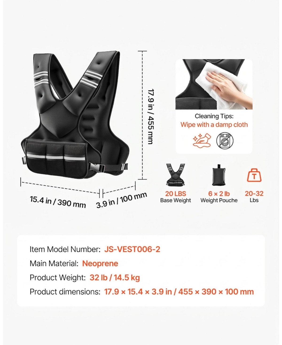 Sevorley Adjustable Weighted Vest, 20-32 lb X-Shape Vest with 6 Weight Packs