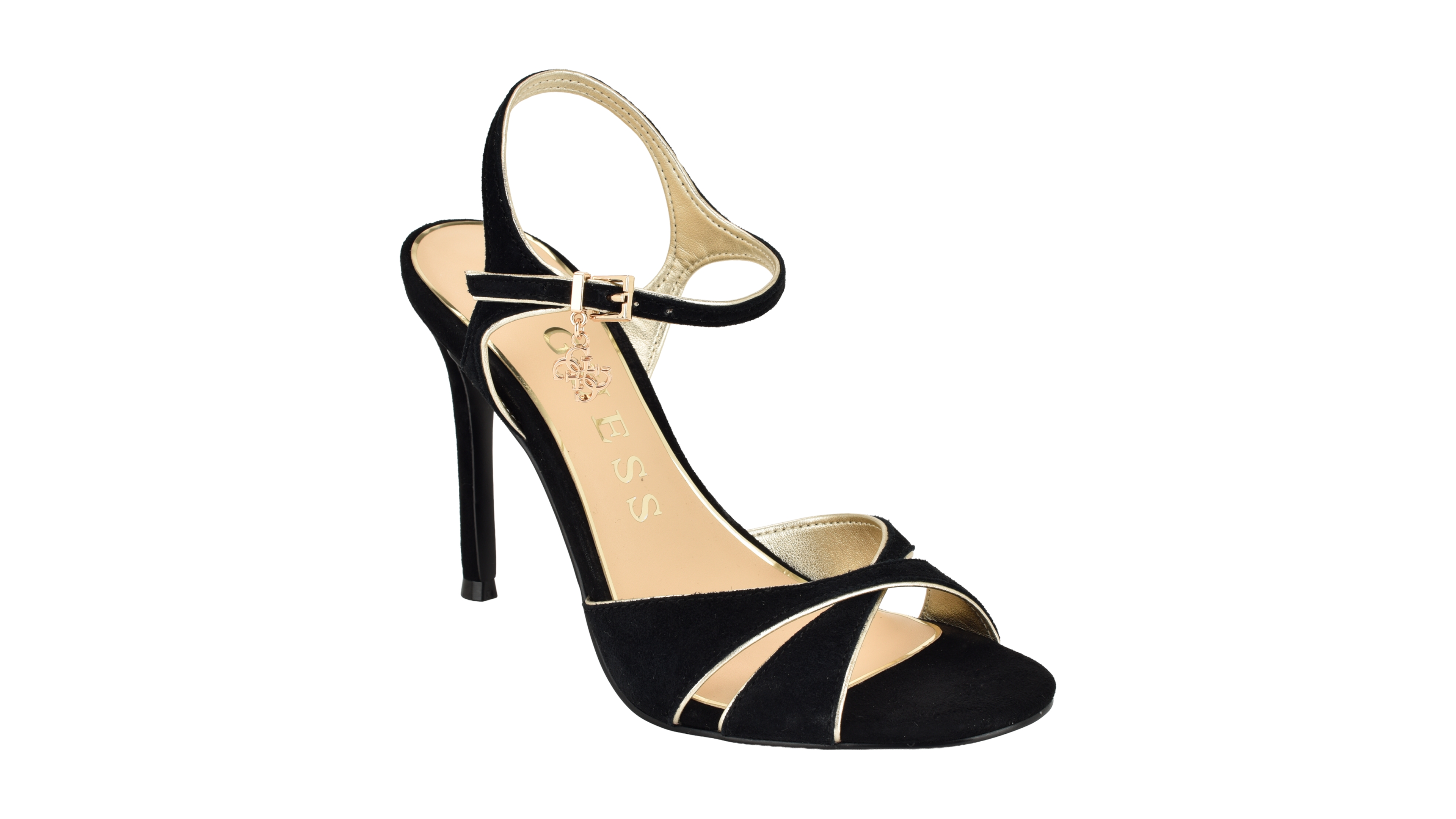 Guess Women's Chaylen Suede Ankle Charms Stiletto Dress Sandals