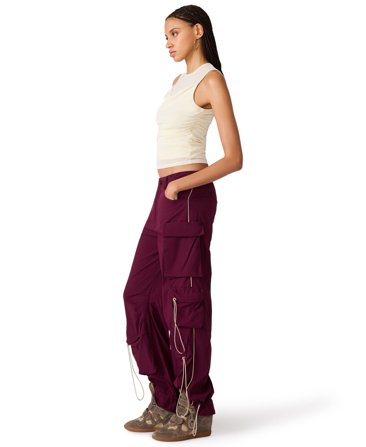 Женский топ Steve Madden Roman Knit Ruched Sheer Sleeveless, цвет: Состаренный кремовый — фото 3