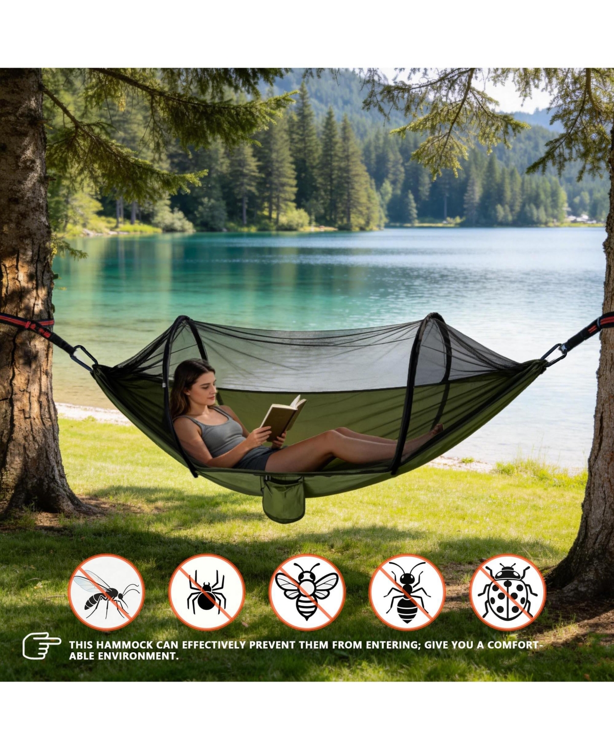 Piscifun 2 Person Pop Up Camping Hammock With Mosquito Net Lightweight Portable Outdoor Indoor Travel
