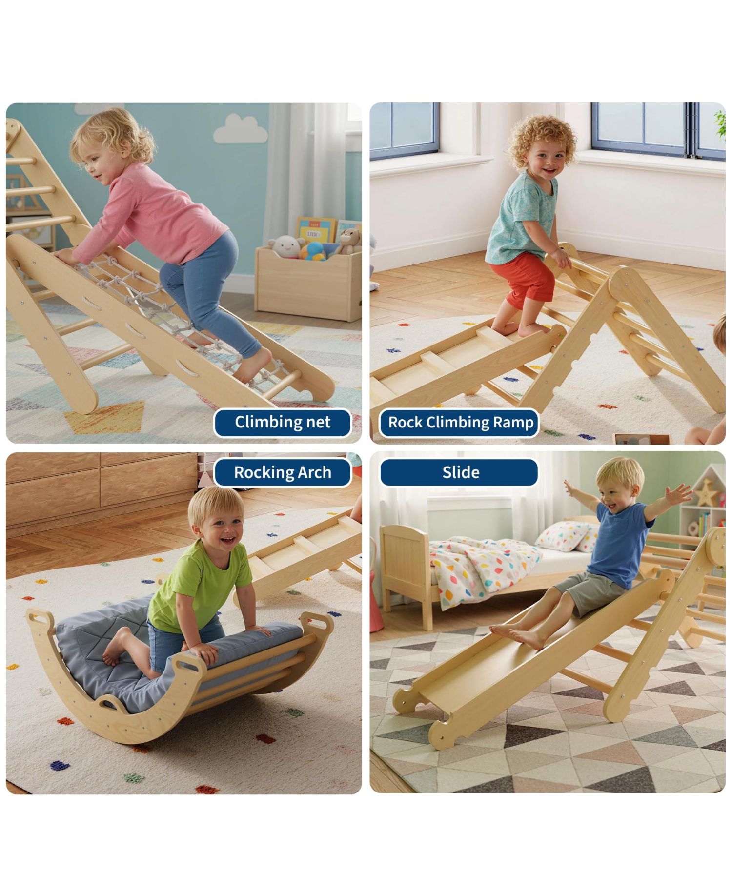Ages 1-3 7-in-1 Educational Collapsible Wooden Climbing Triangle Set