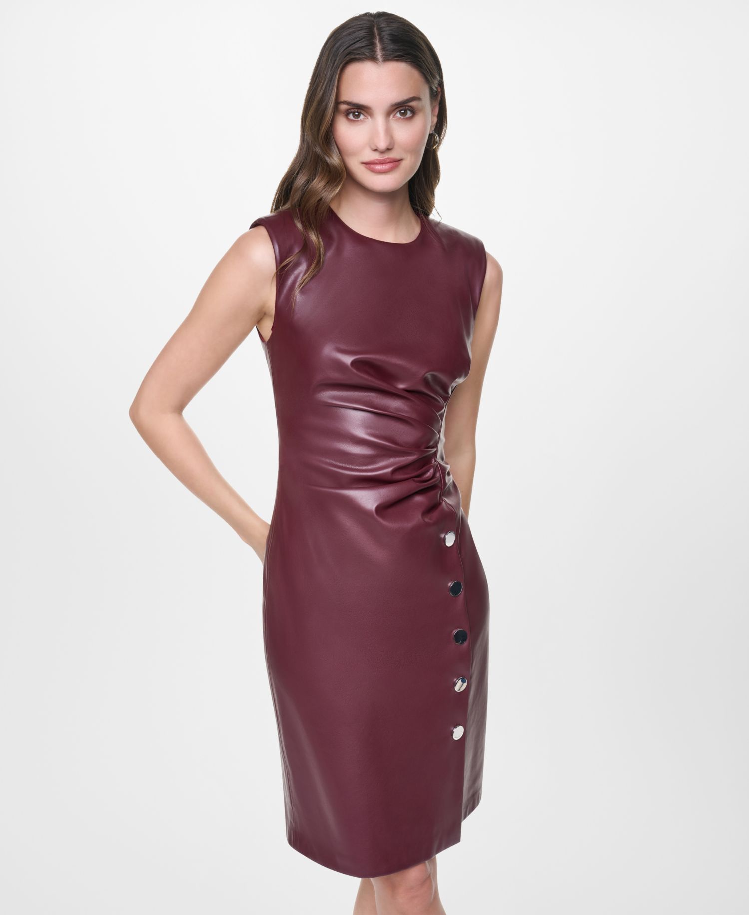 Women's Sleeveless Jewel Neck Ruched Cocktail Dress