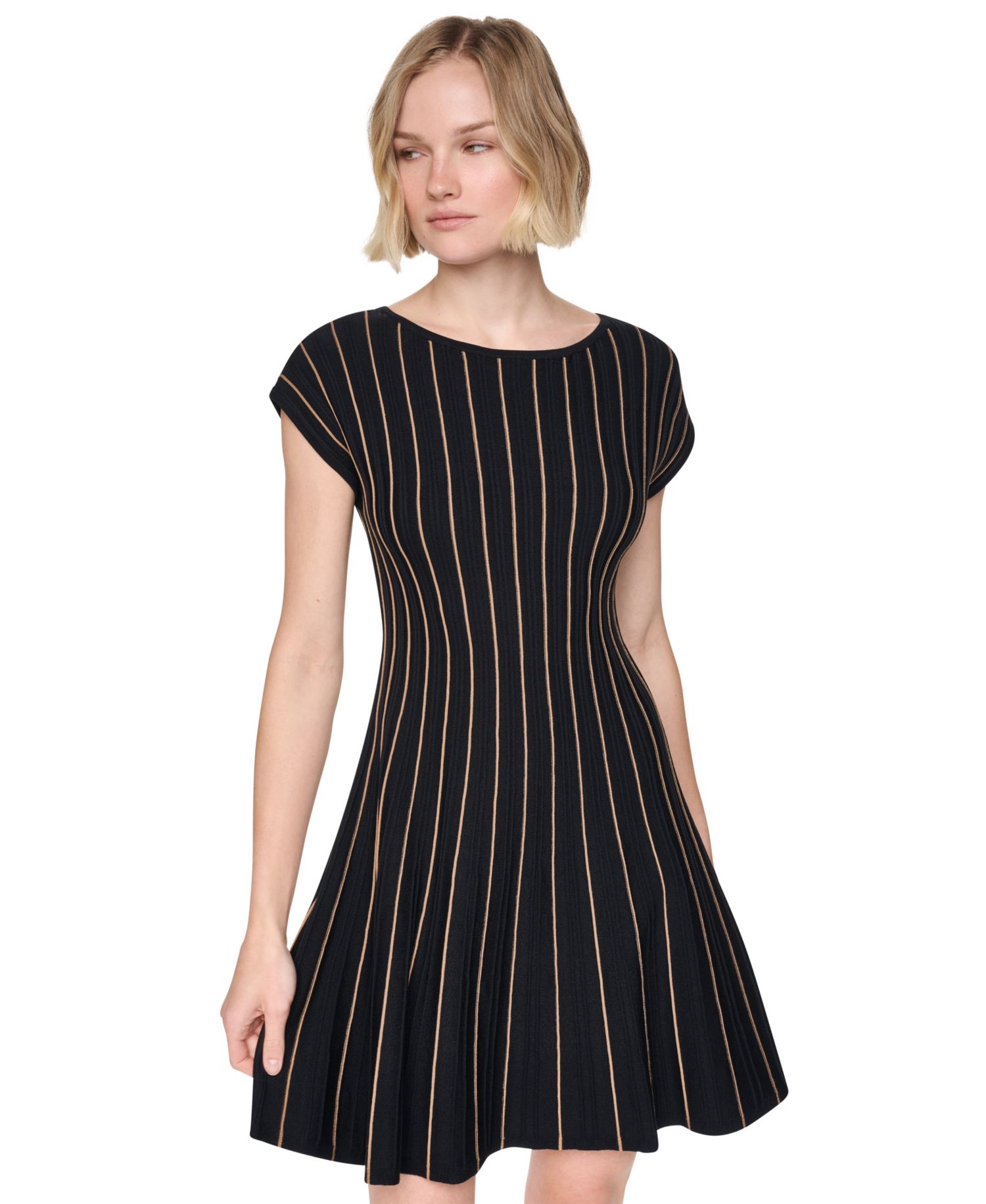 Women's Ribbed Fit And Flare Cap-Sleeve Dress