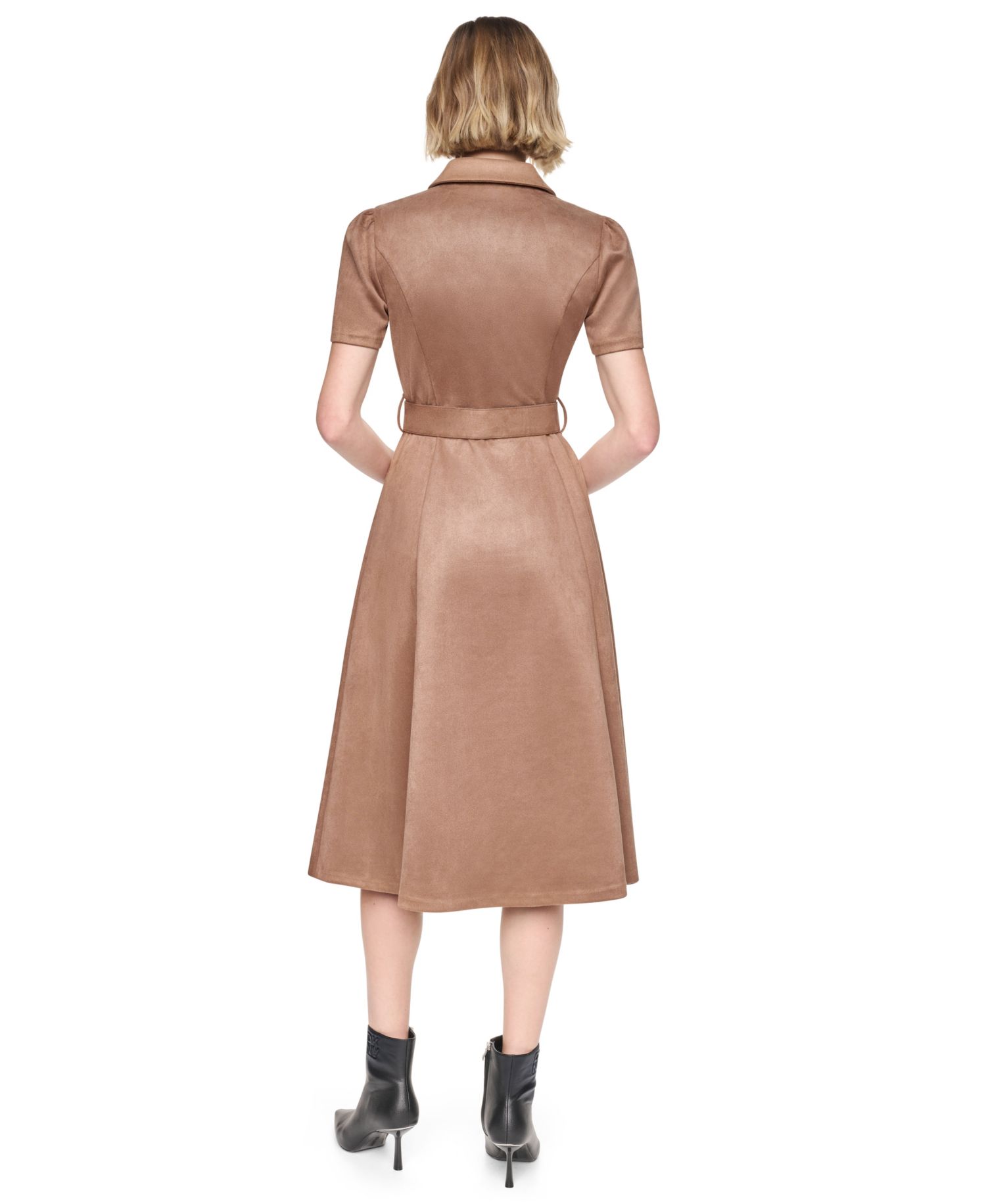 Women's A-Line Short-Sleeve Midi Shirt Dress