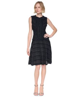 Women's Jewel Neck Ruffle Hem Fit-and-Flare Lace Dress