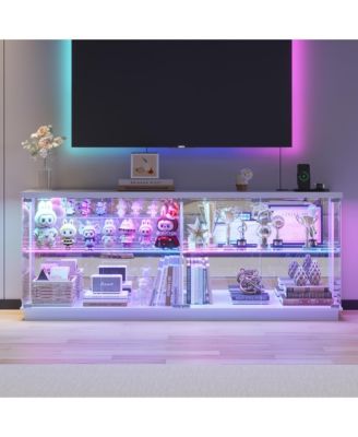 59'' Smart TV Stand with RGB LED Lights, Motion Sensor, Charging Station, Glass Cabinet Doors and Storage Shelves