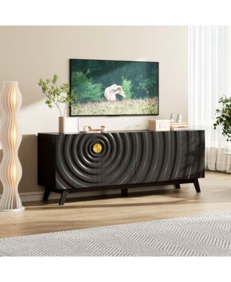 63" W Modern TV Stand for 65 Inch TV, 4-Door Media Console with Adjustable Shelves, Cable Management, Wave Pattern Cabinet Storage