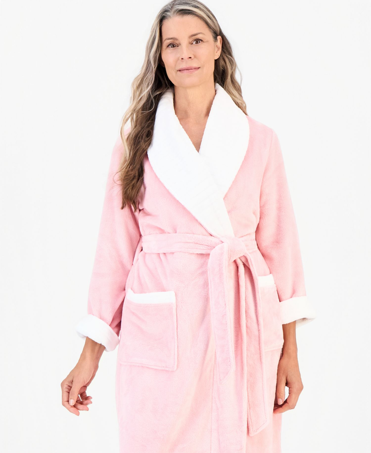 Women's Long Plush Fleece-Trim Robe