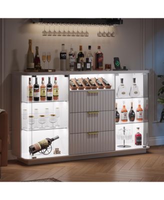 Modern Buffet Cabinet with Wine Storage, LED Lights and Glass Doors