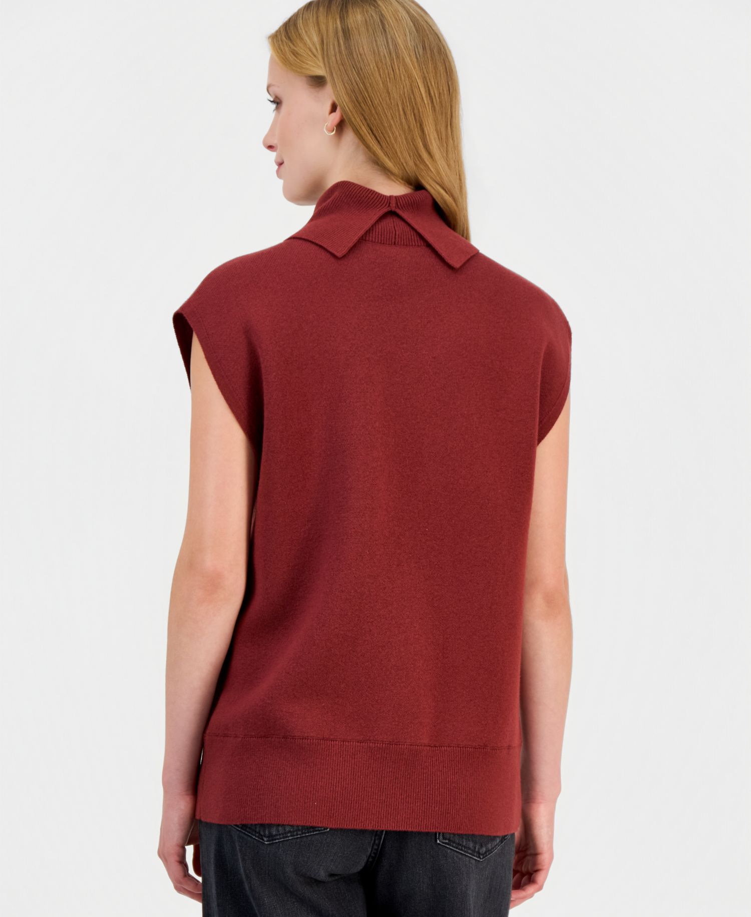 Women's Contro Sleeveless Cotton-Wool Blend Turtleneck Sweater