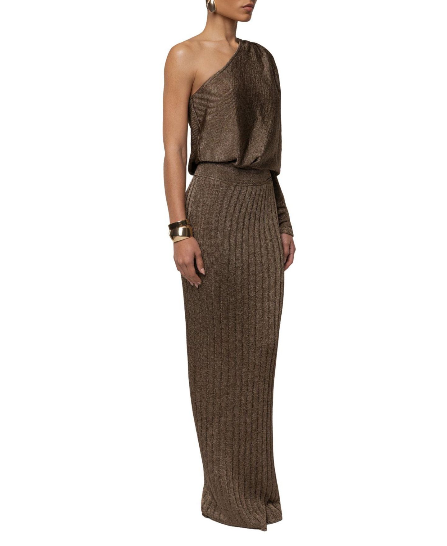Женская юбка JLUXLABEL High-Waisted Metallic Ribbed Maxi, цвет: Бронзовый — фото 7