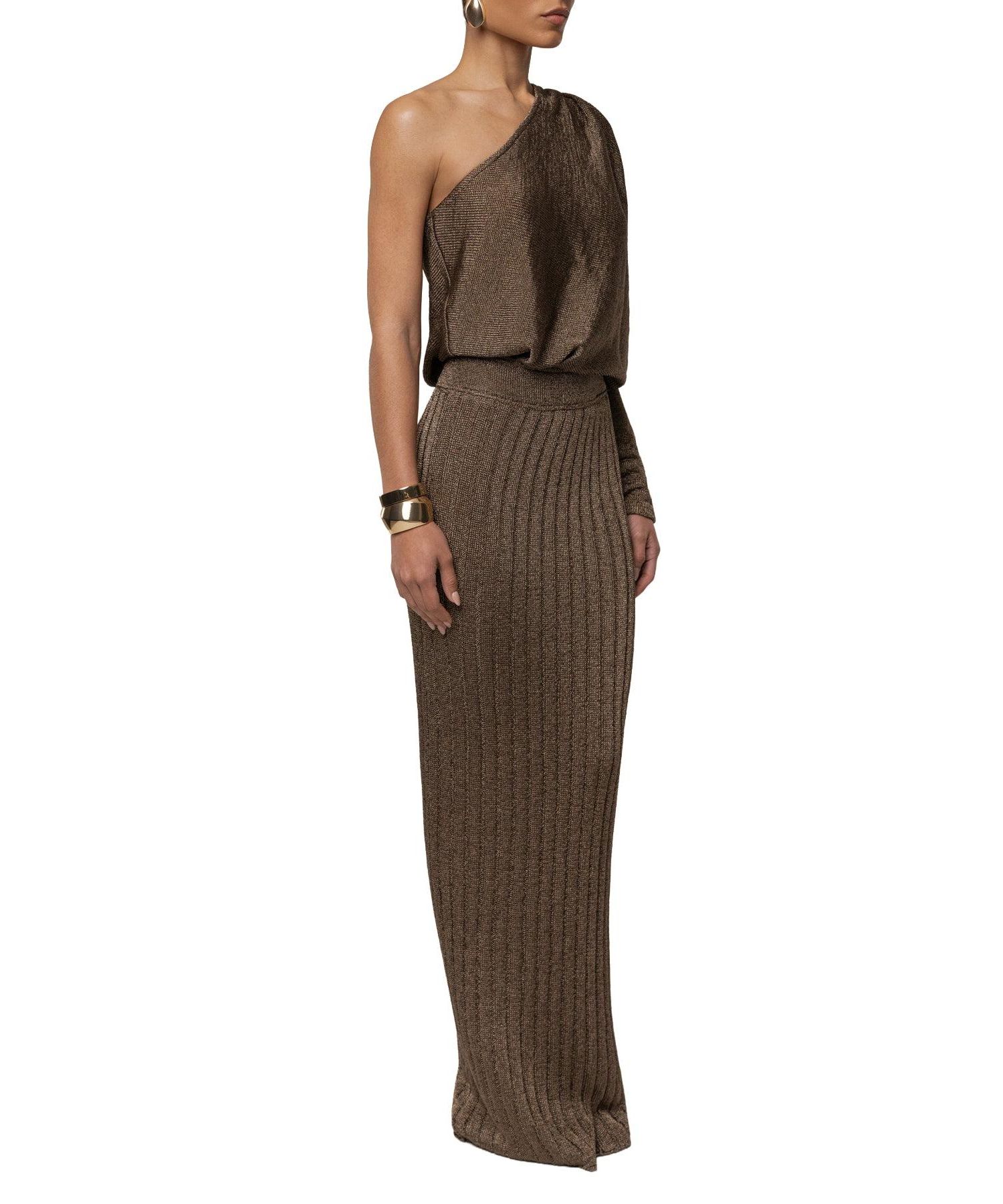 Women's High-Waisted Metallic Ribbed Maxi Skirt