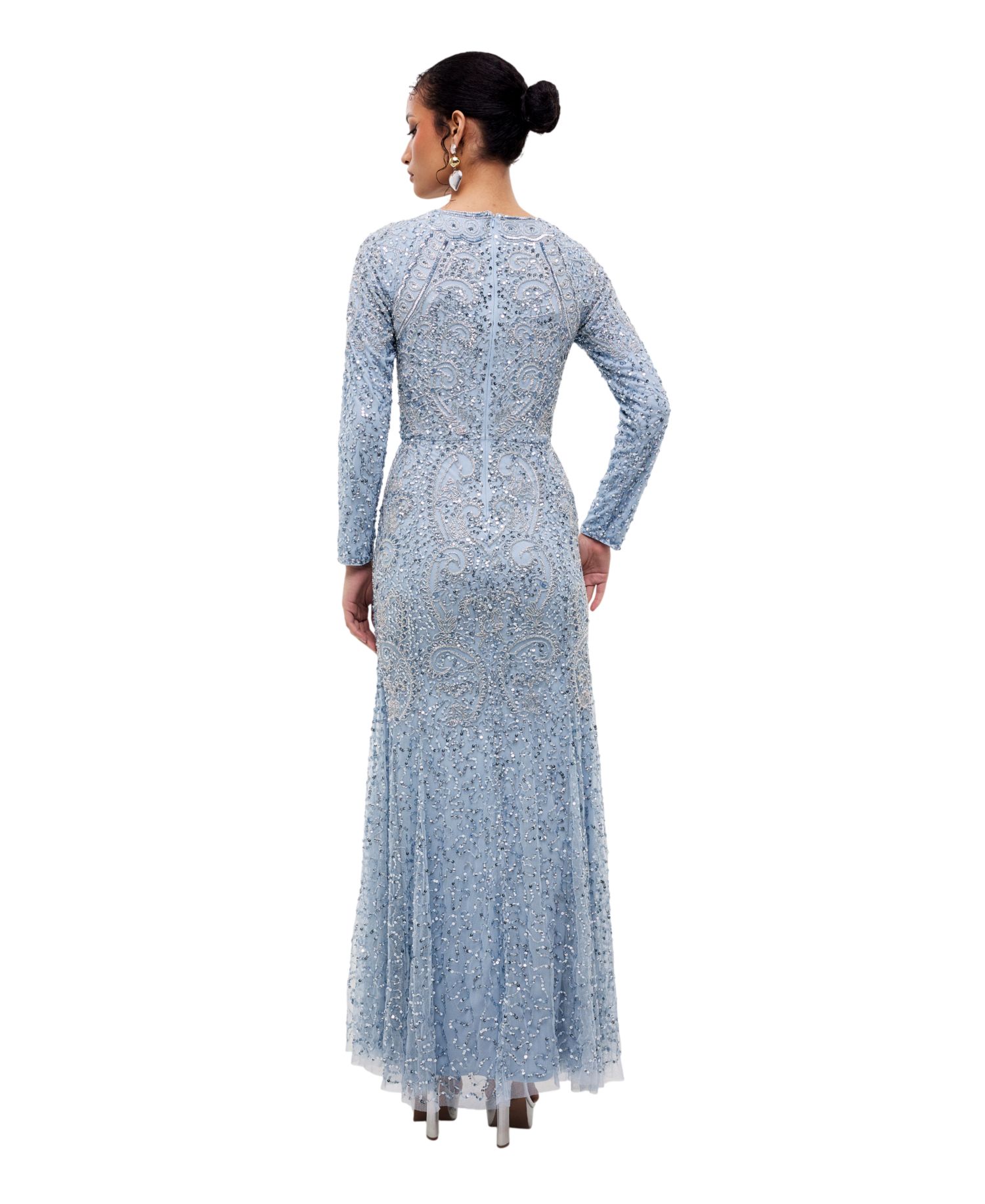 Women's Modest Embellished Sequins Fitted Maxi Dress