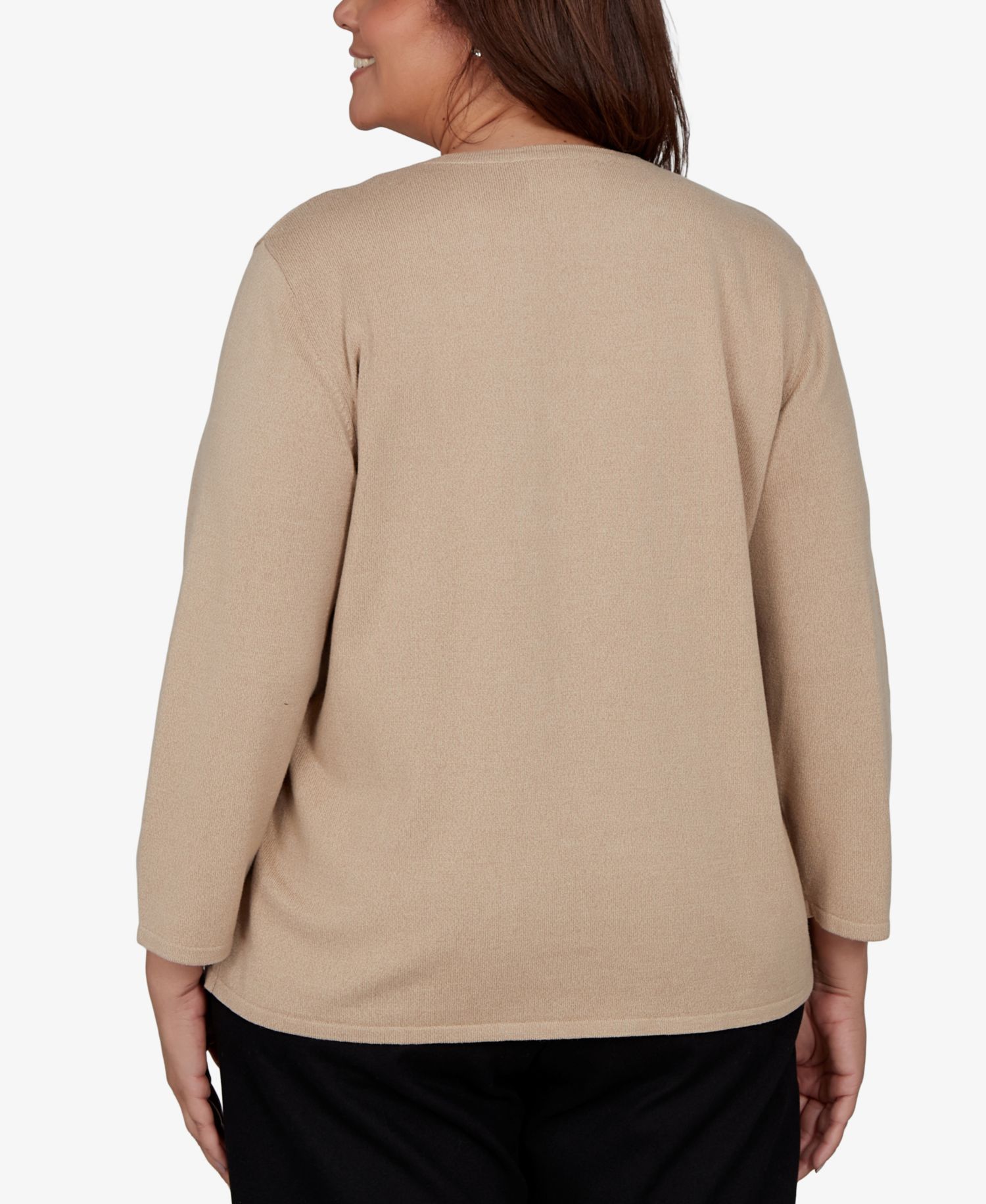 Plus Size Center Scroll Soutache Crewneck 3/4-Sleeve Sweater