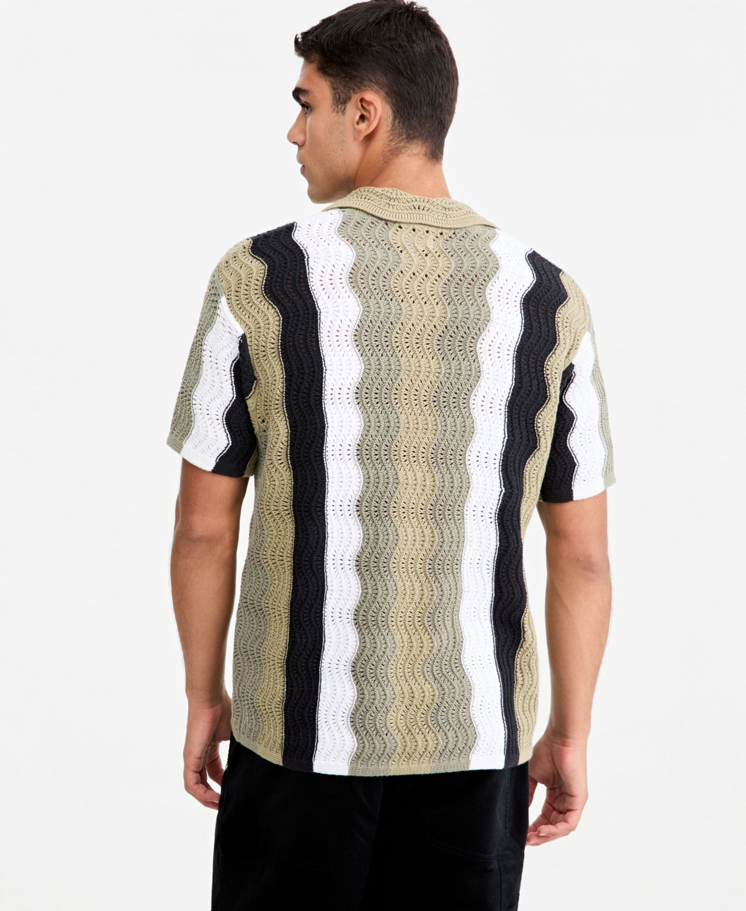 Men's Lightweight Open-Knit Wave Polo Sweater