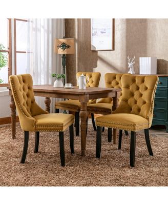 High-Back Velvet Dining Chair Set of 4, Upholstery Tufted Side Chairs with Nailhead Trim, Solid Wood Legs for Dining Room and Kitchen