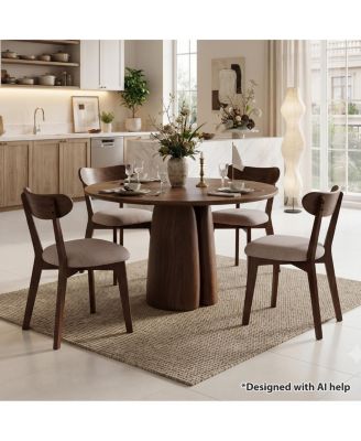Mid-Century Dining Chair Set of 4, Solid Oak Frame, Upholstered Seat, Modern Farmhouse Kitchen Side Chair