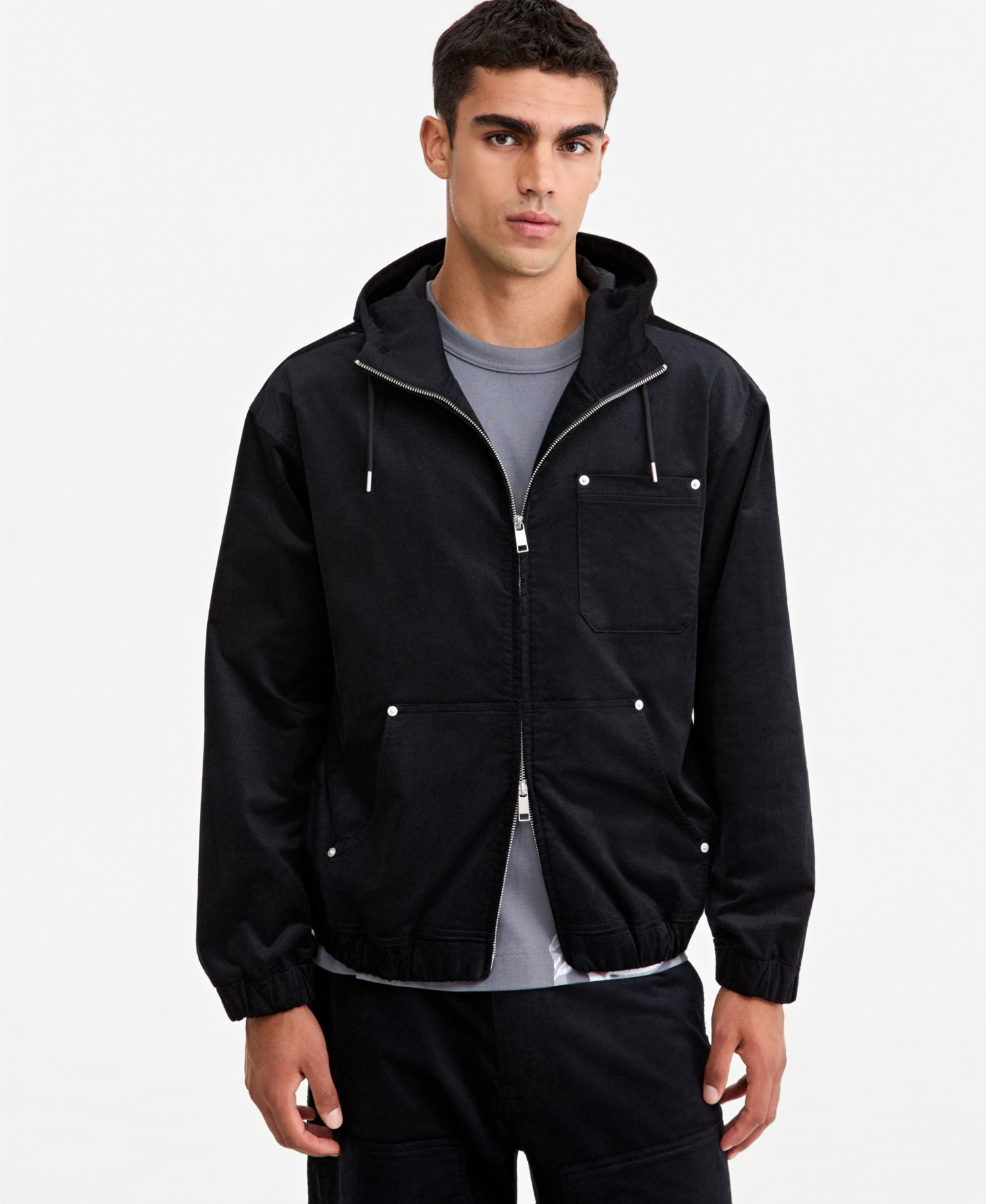 Men's Relaxed-Fit Twill Zip-Front Hoodie