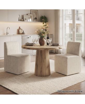 Chenille Upholstered Dining Chair Set of 2 With Hidden Caster Wheels, Fully Upholstered Side Chairs, Japandi Modern Seating