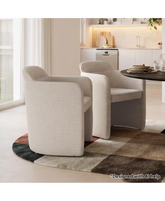 Modern Upholstered Fabric Dining Armchair Set of 2, Textured Woven Barrel Chair, Space-Saving Seating for Small Dining Nook