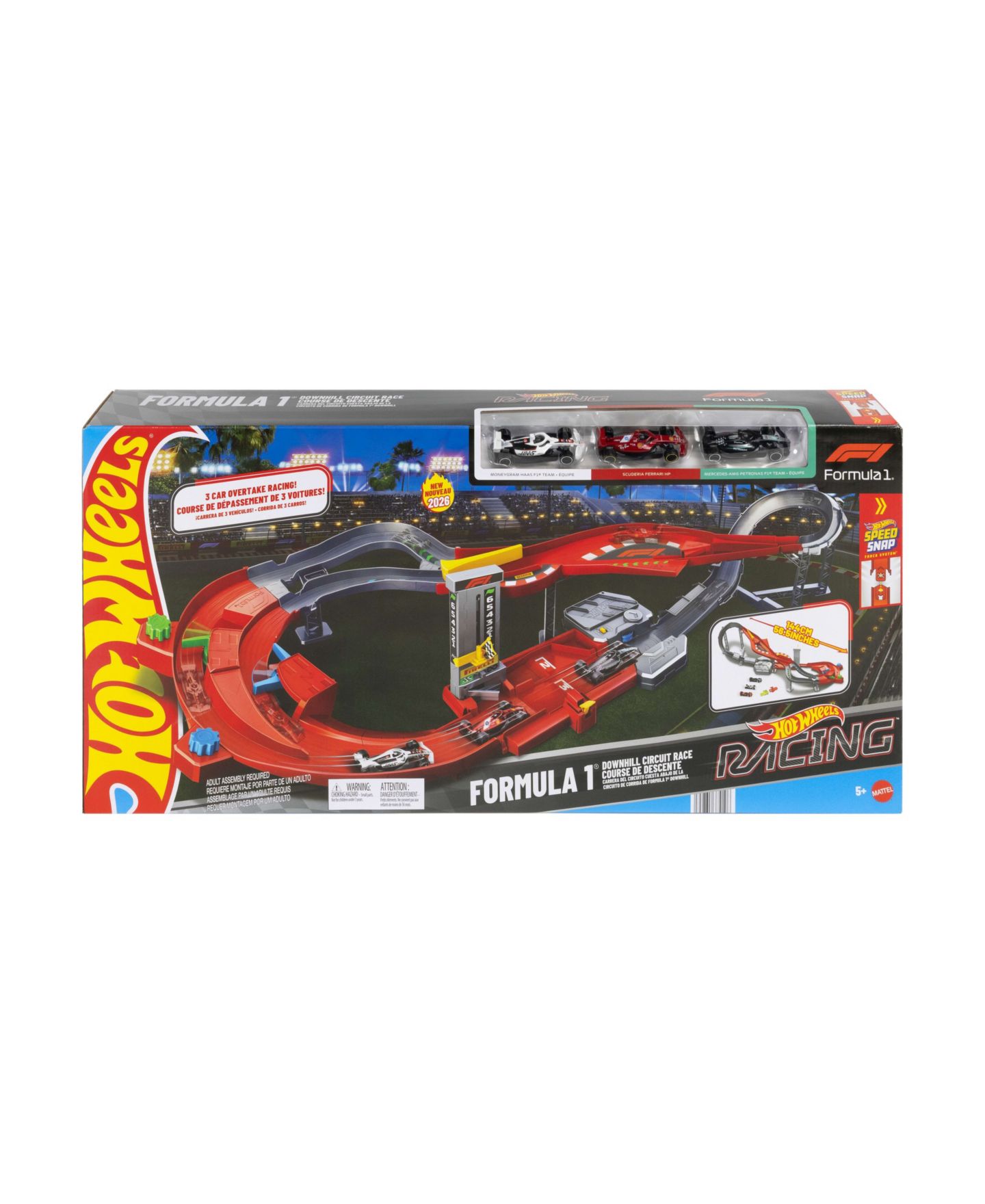 Детские игрушки Hot Wheels 1:64 Scale Formula 1 Downhill Circuit Race Track Set with 3 Die-Cast Cars — фото 6
