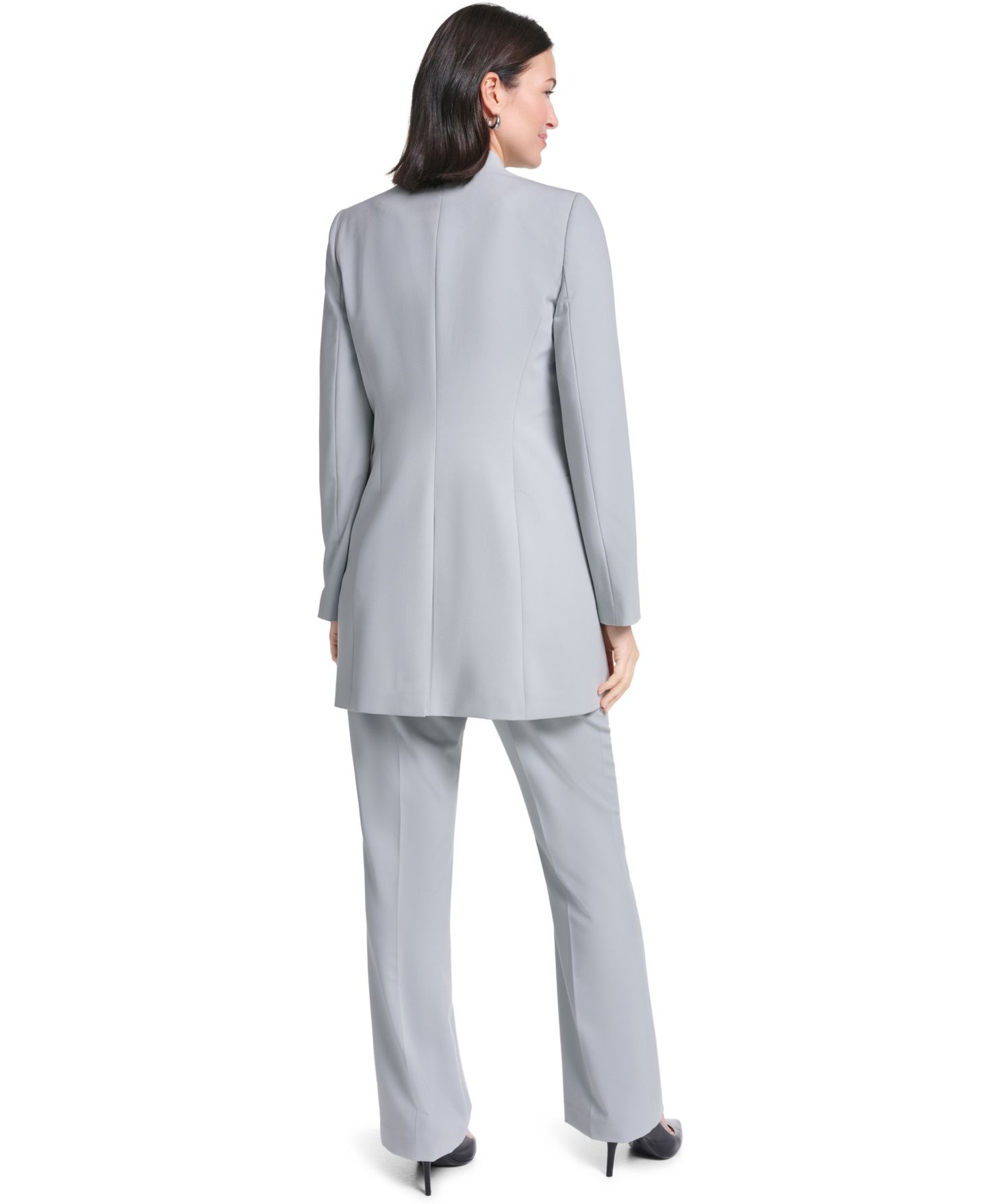 Женская куртка Calvin Klein Collarless Open-Front Long Topper, цвет: Серебряный шалфейный — фото 6