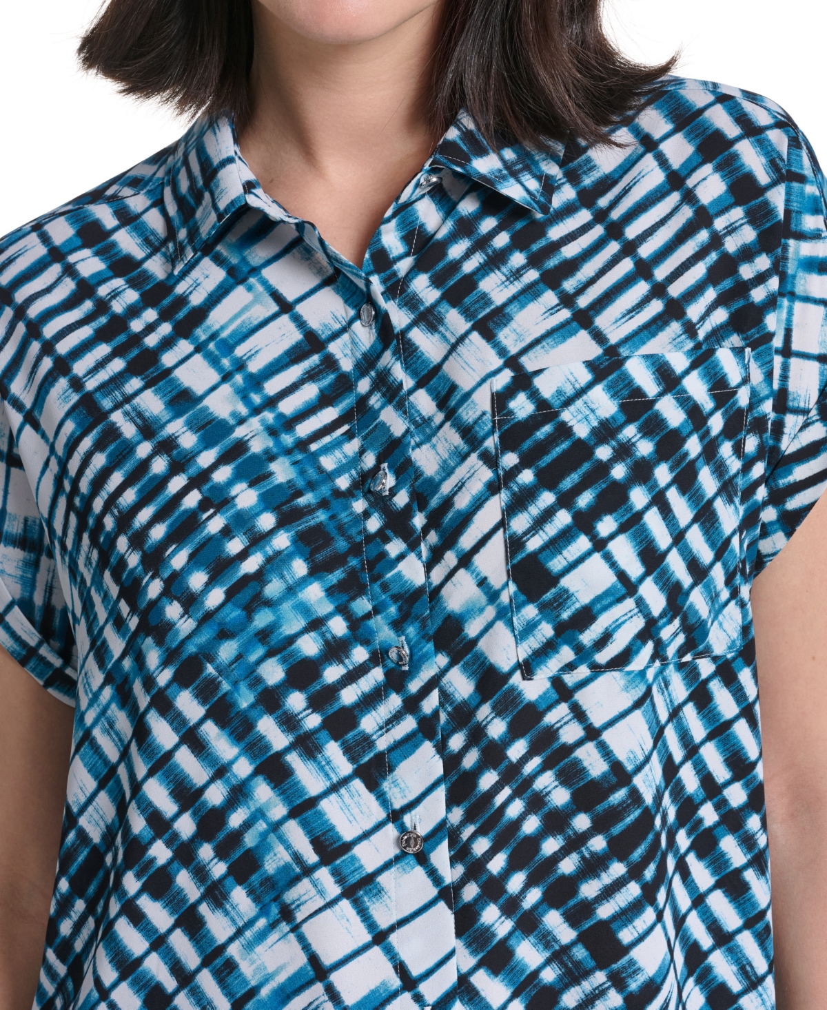 Calvin Klein Women's Collared Button-Front Short-Sleeve Blouse