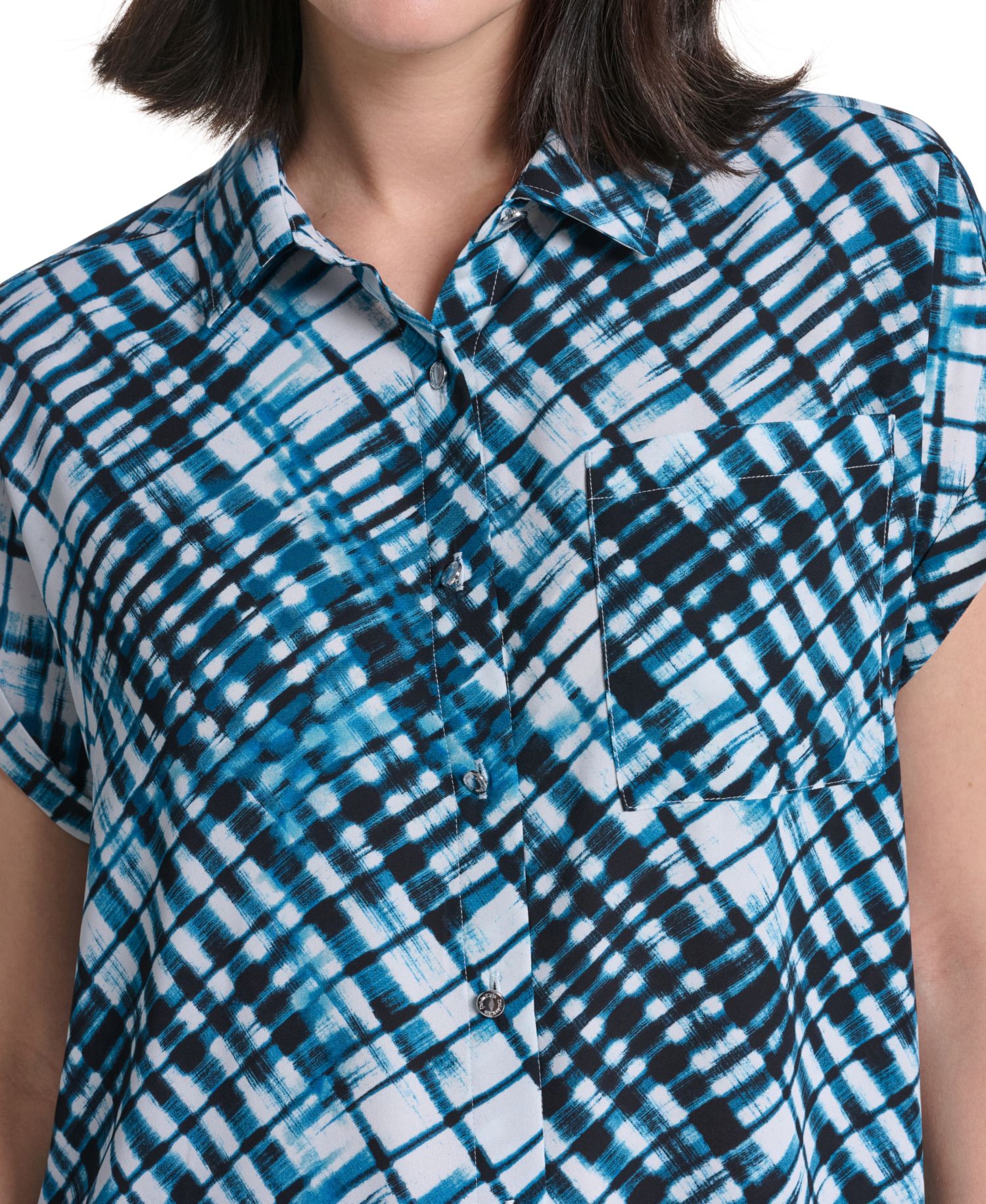 Women's Collared Short-Sleeve Button-Front Blouse