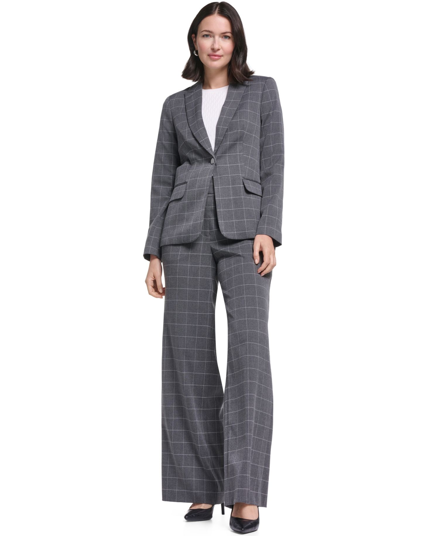 Women's Plaid Long-Sleeve One-Button Notch Lapel Blazer