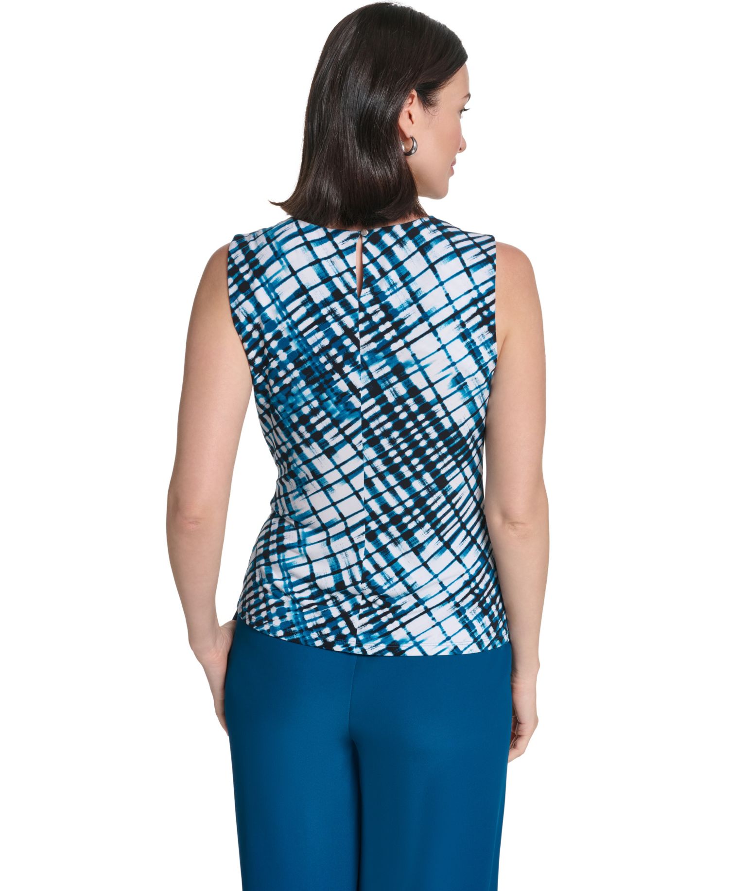 Women's Pleated Crewneck Sleeveless Top