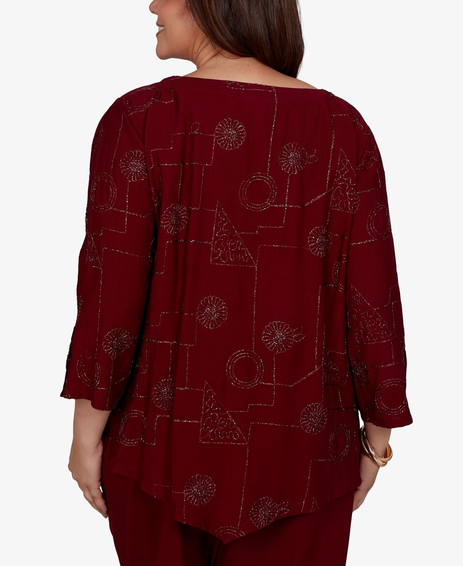 Plus Size Union Square 3/4-Sleeve Floral Soutache Detailing Blouse