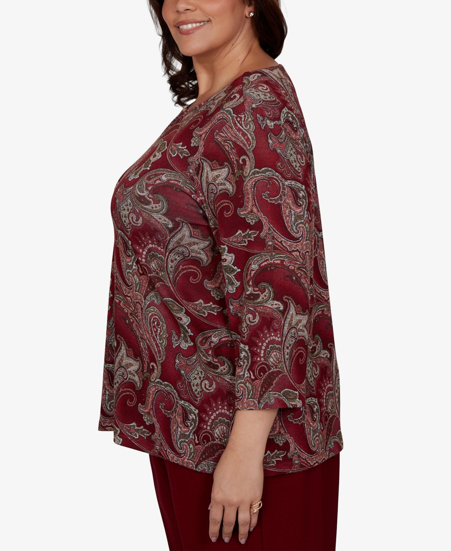 Plus Size Union Square Paisley Melange 3/4-Sleeve Blouse
