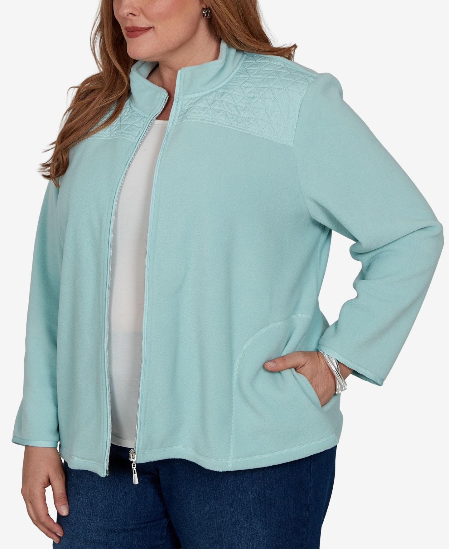 Женская куртка Alfred Dunner Plus Size Quilted Zip-Front Knit, цвет: Морская пена — фото 2